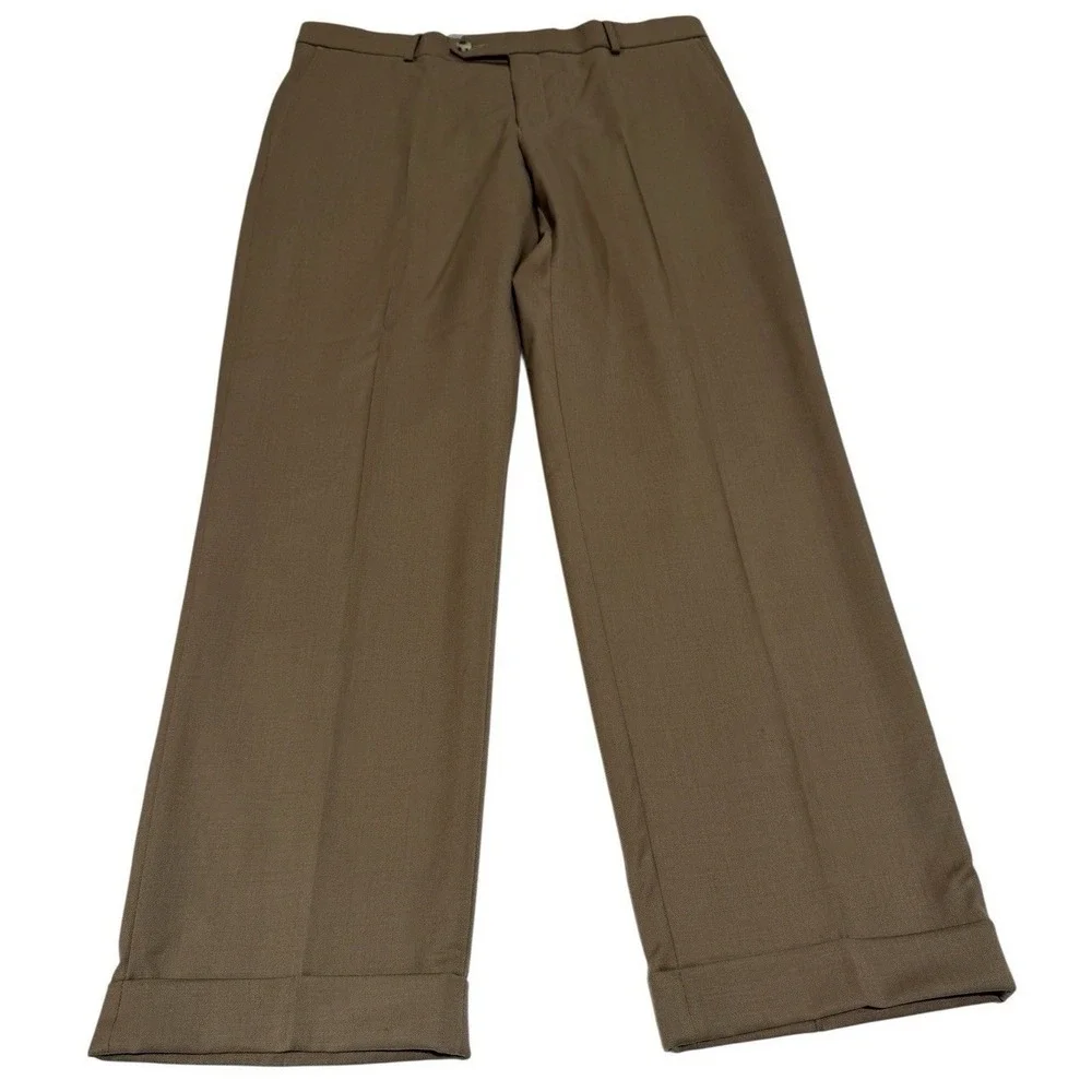 Ballin Comfort-EZE Super 120s Wool Dress Pants Mens 35x29 Tan‎ Brown Cuffed